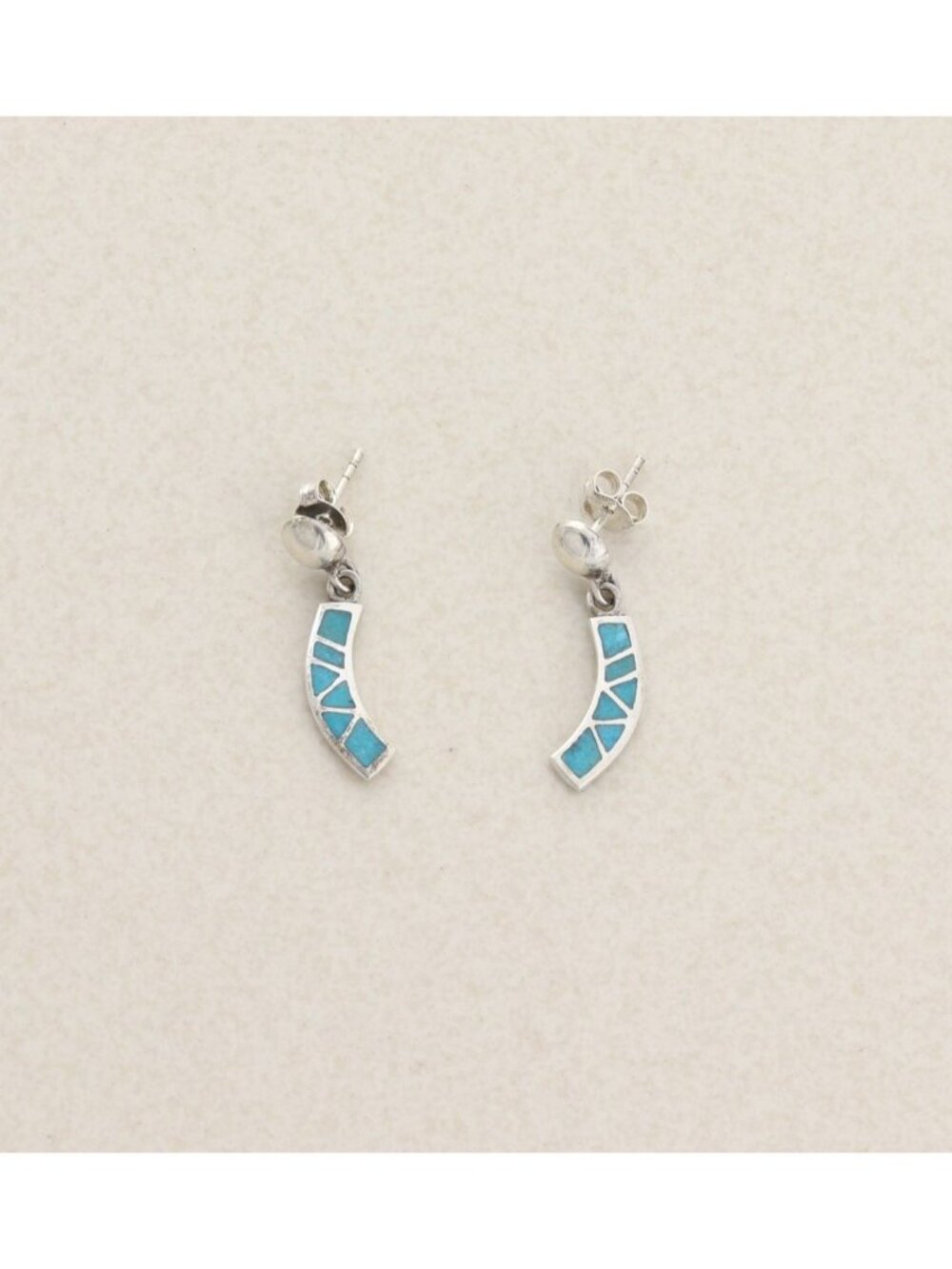 Sterling Silver Natural Turquoise Earrings Dangle Drop 1" x 3/16" inch - Picture 3 of 7